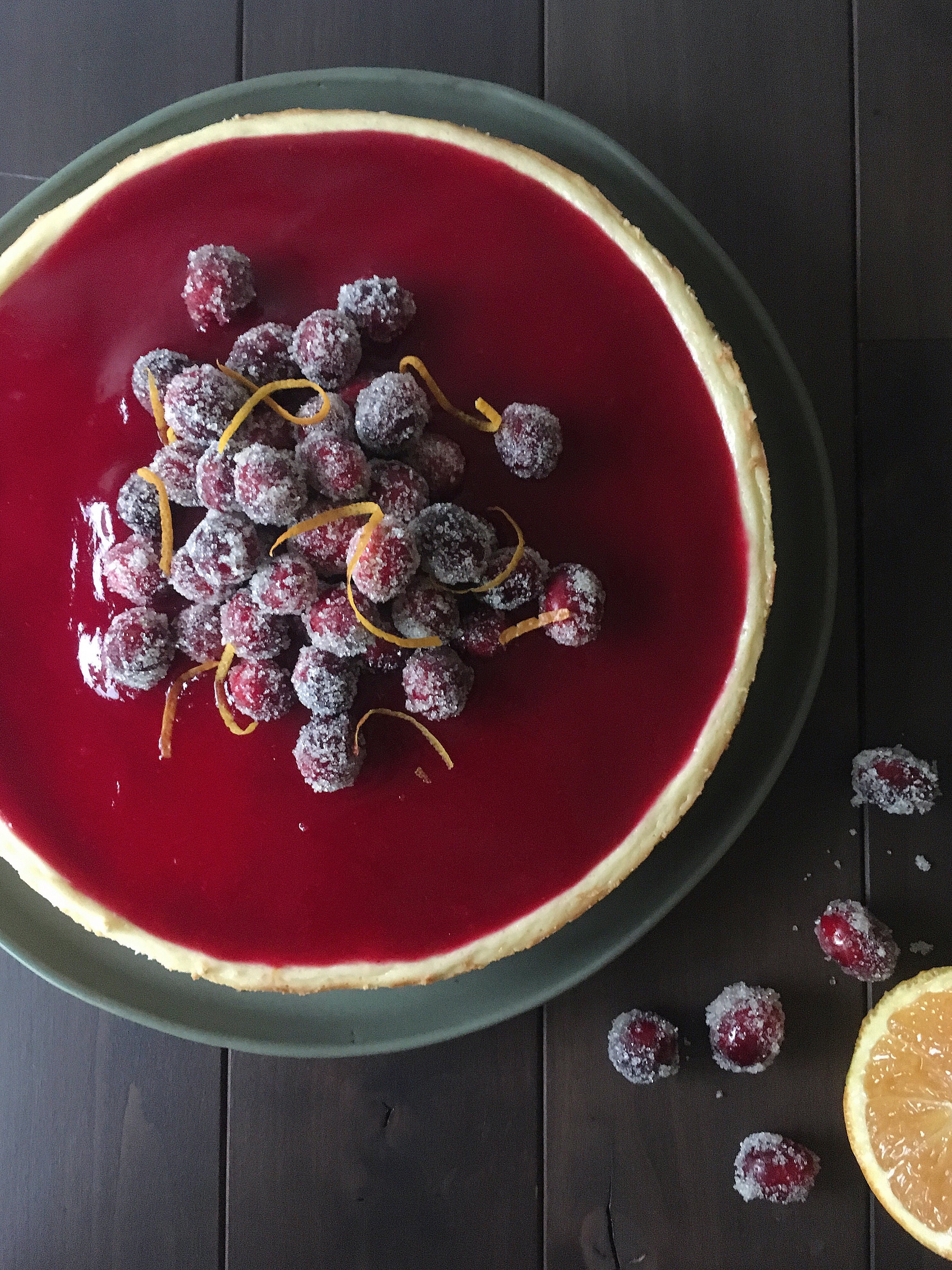 Cheesecake with Cranberry Glaze and Sugared Cranberries image
