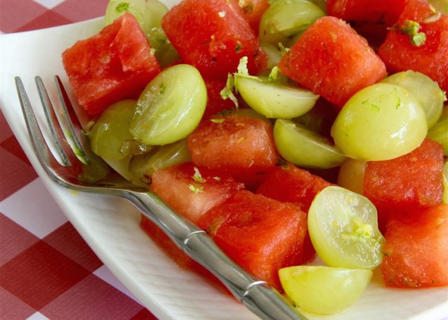 Watermelon Salad accompanied by Grapes and Citrus