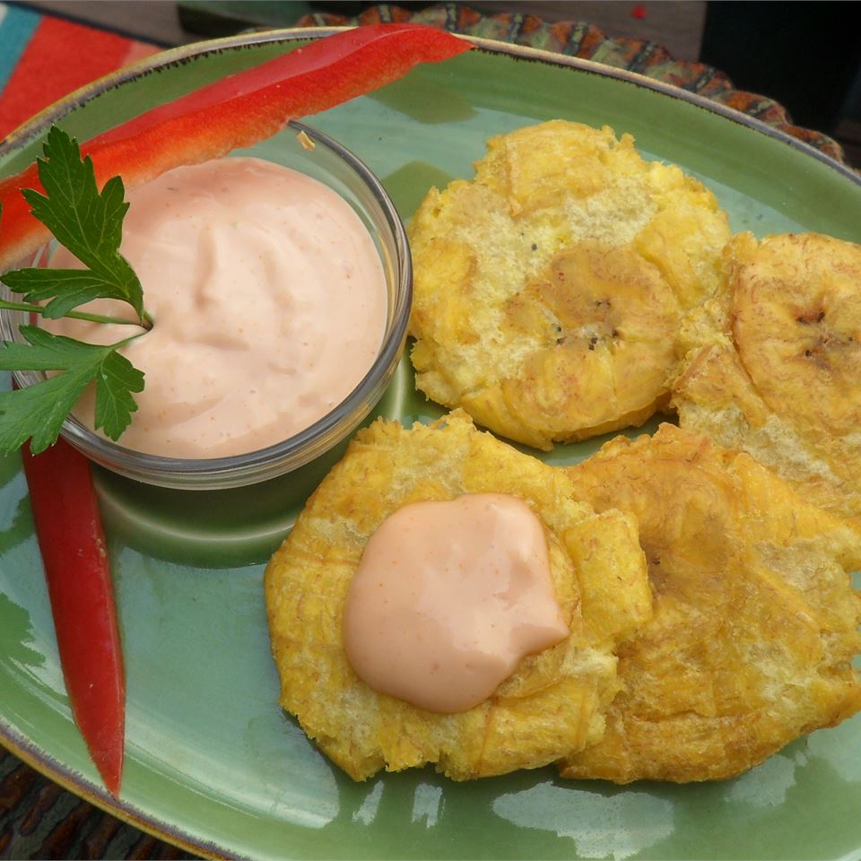 Tostones (Twice Fried Green Plantains) with Mayo-Ketchup Dipping Sauce image