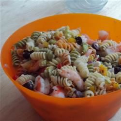 Greek Pasta Salad with Shrimp, Tomatoes, Zucchini, Peppers, and Feta image
