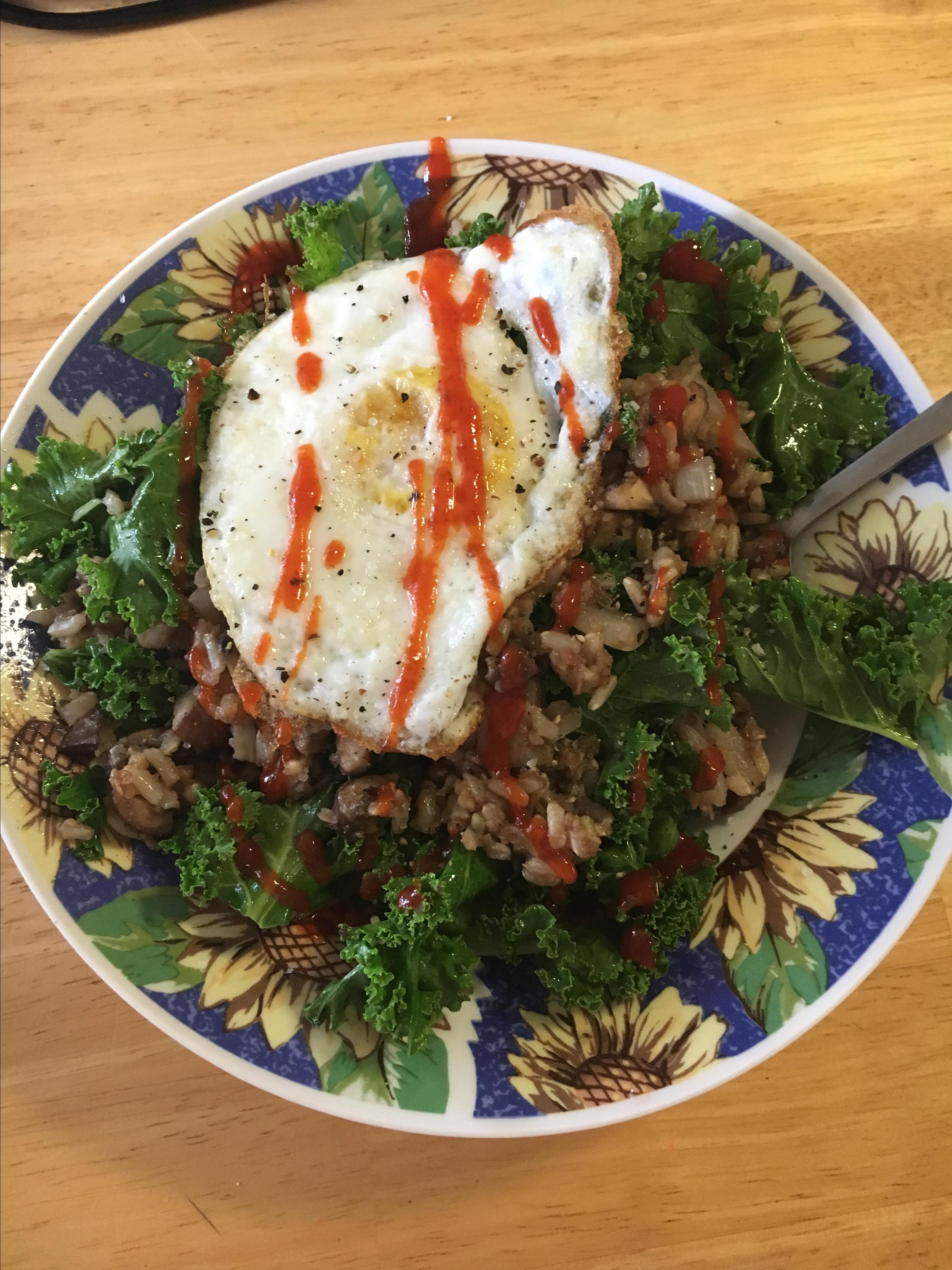 Breakfast Fried Rice with Kale and Egg image