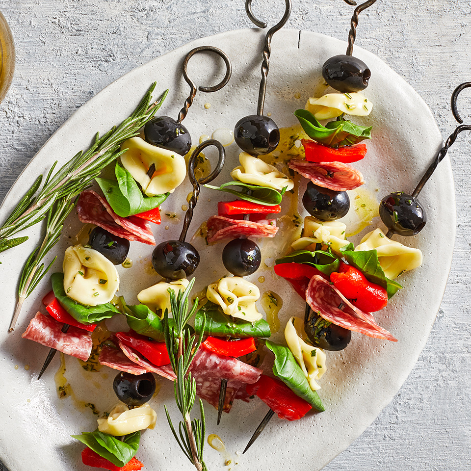 Tortellini, Pepper & Salami Antipasto Skewers Recipe | EatingWell