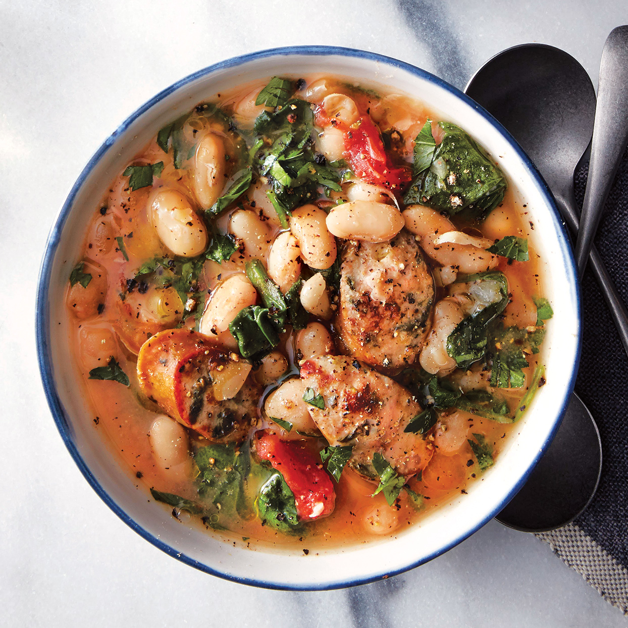 Slow Cooker White Bean Spinach Sausage Stew Recipe Eatingwell