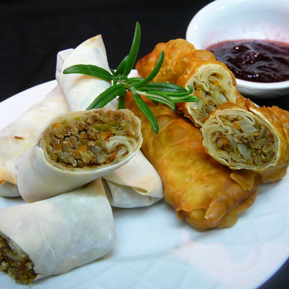 Leftover Turkey Spring Rolls with Cranberry Sweet and Sour Dipping Sauce image