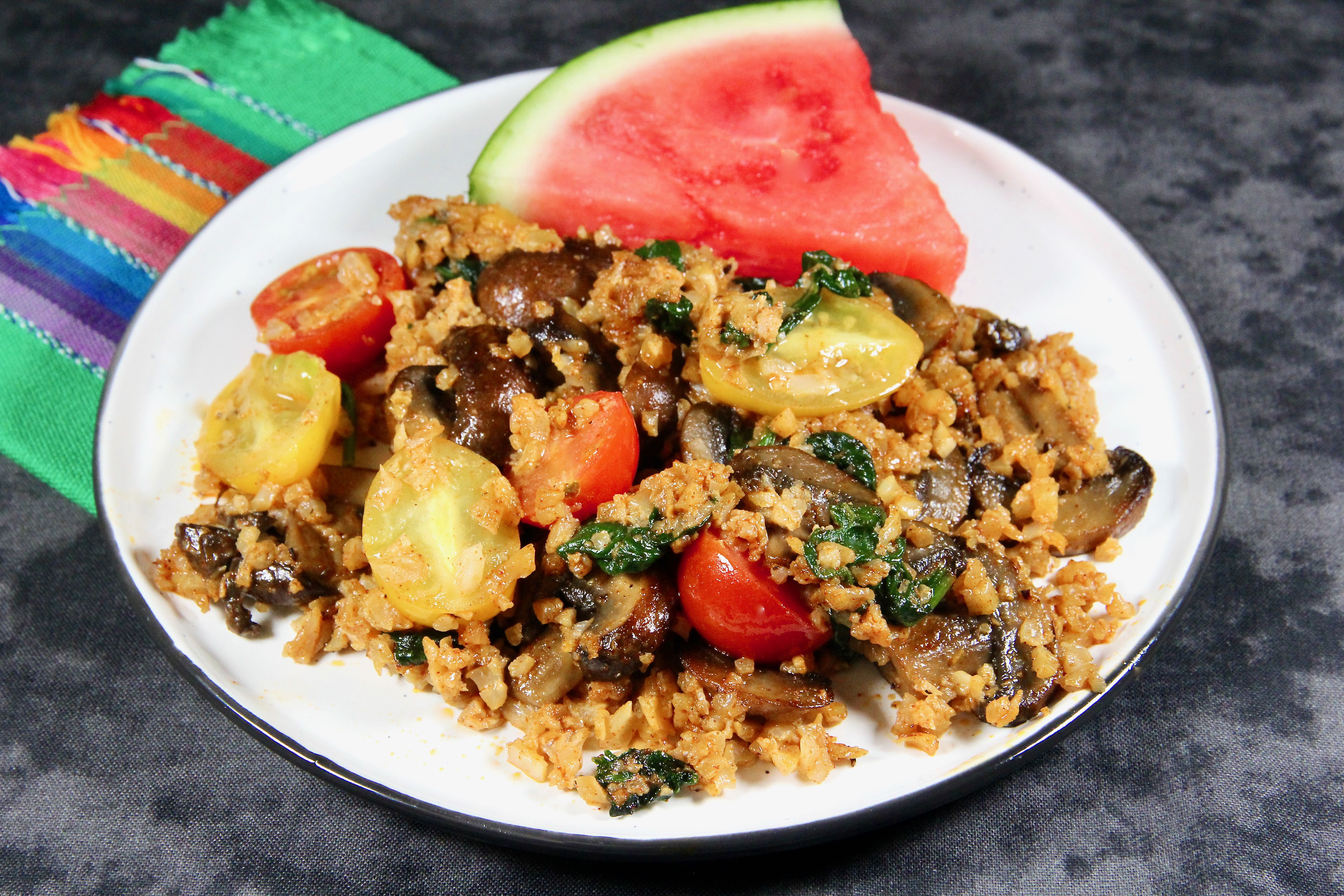 Keto Creamy Spinach, Mushroom, and Tomato Risotto image