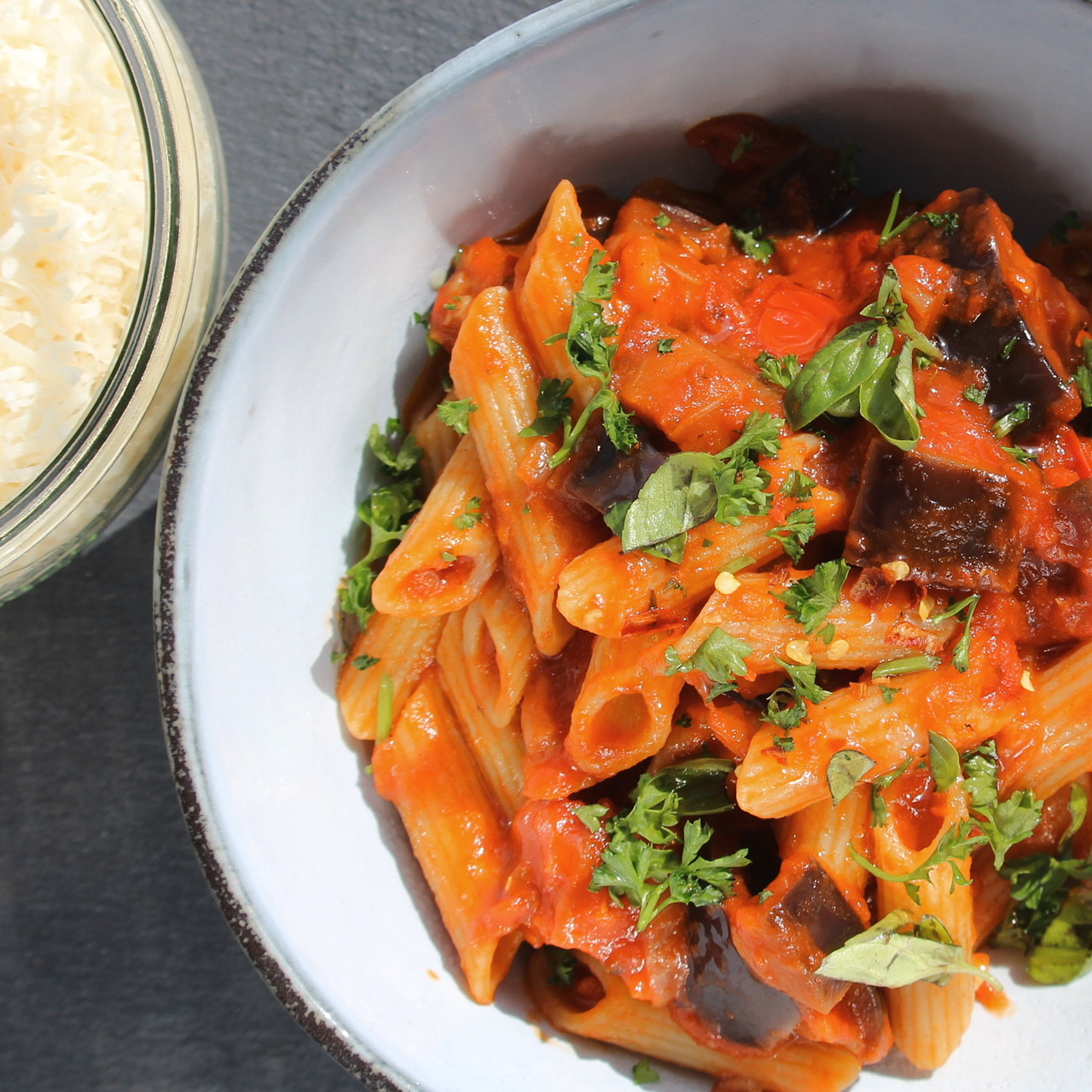 Spicy Eggplant and Pasta with Pancetta image