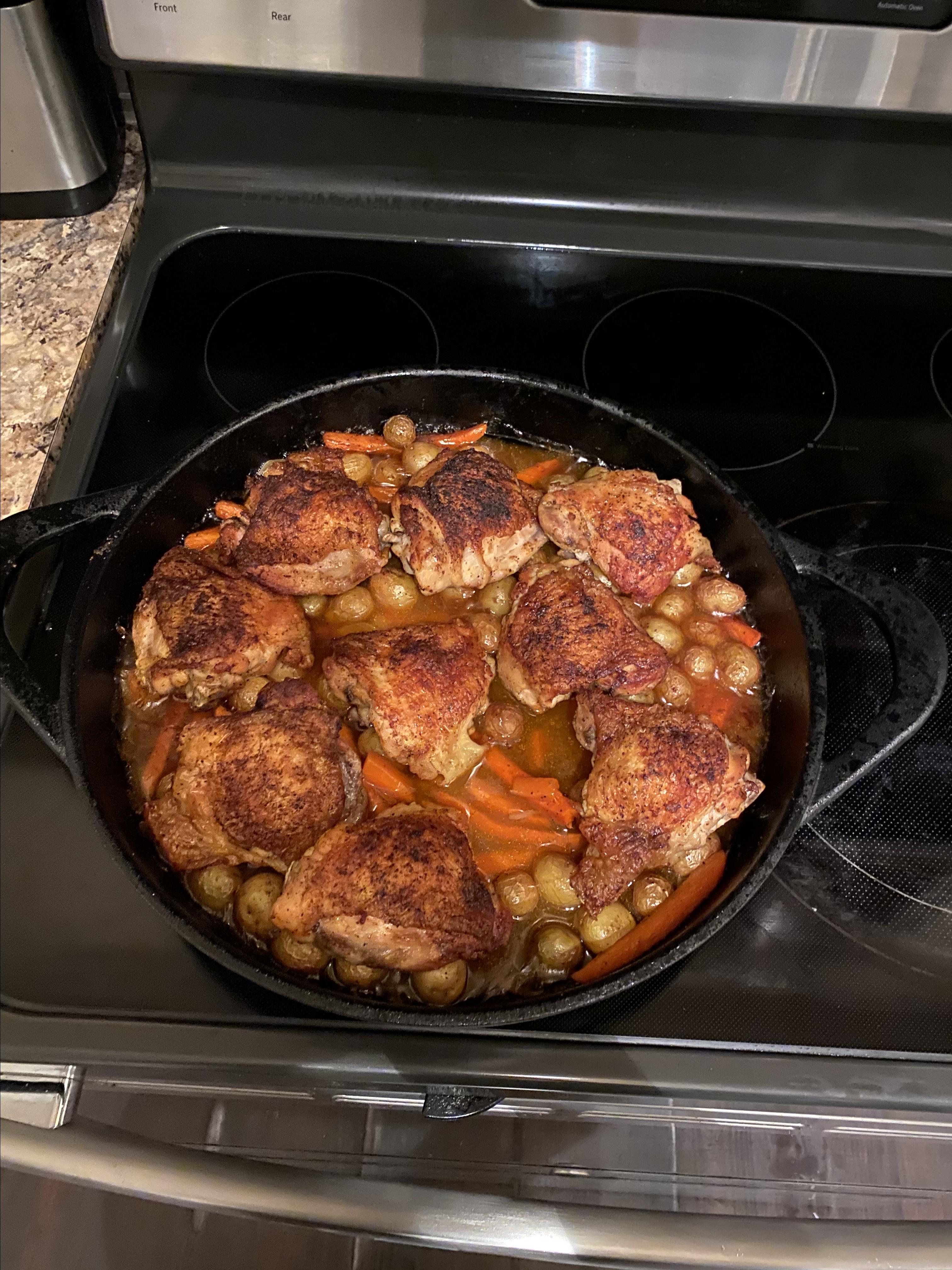 Skillet Chicken Thighs With Carrots And Potatoes Allrecipes