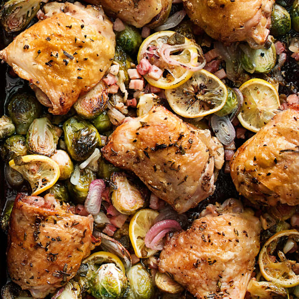 Sheet Pan Roasted Chicken Thighs with Brussels Sprouts | Allrecipes