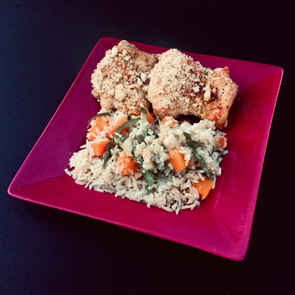 Baked Chicken Thighs, Rice, and Vegetables image