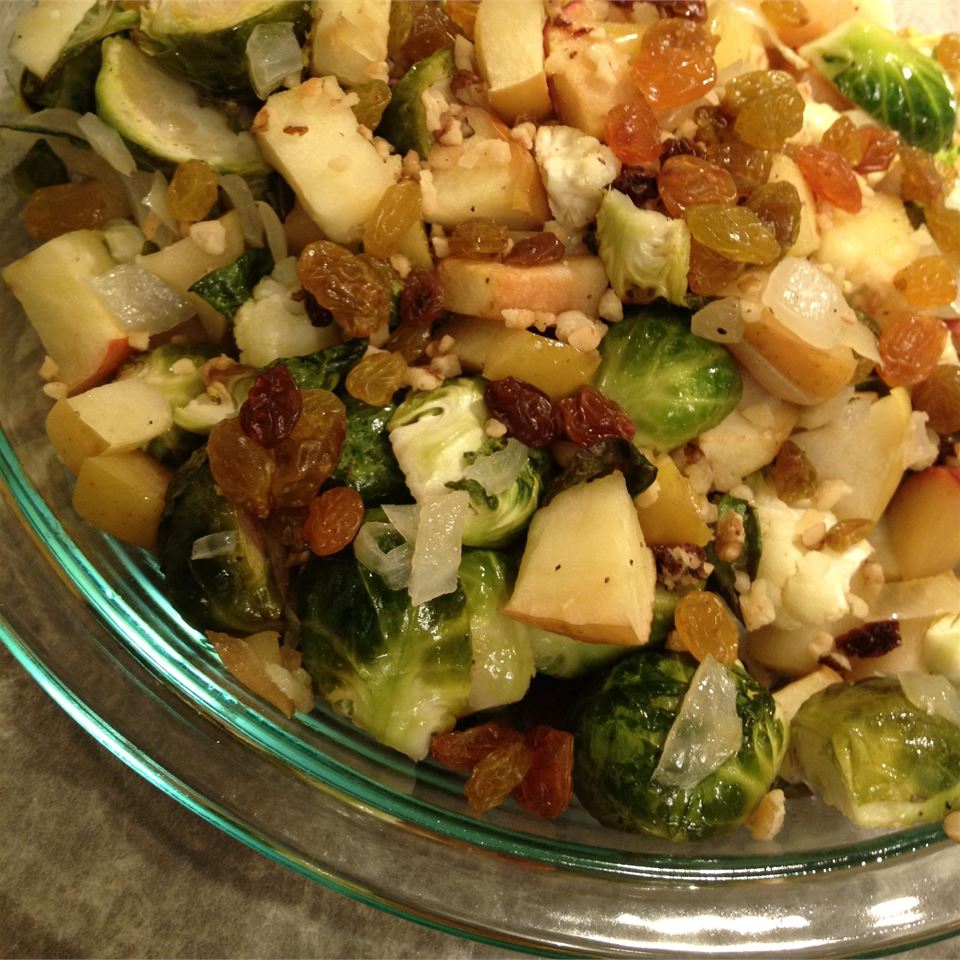 Roasted Brussels Sprouts with Apples, Golden Raisins, and Walnuts image