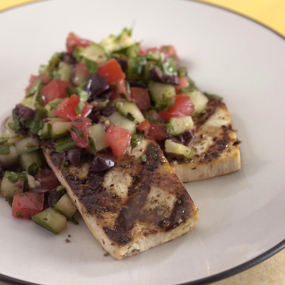 Grilled Tofu with a Mediterranean Chopped Salad Recipe - EatingWell