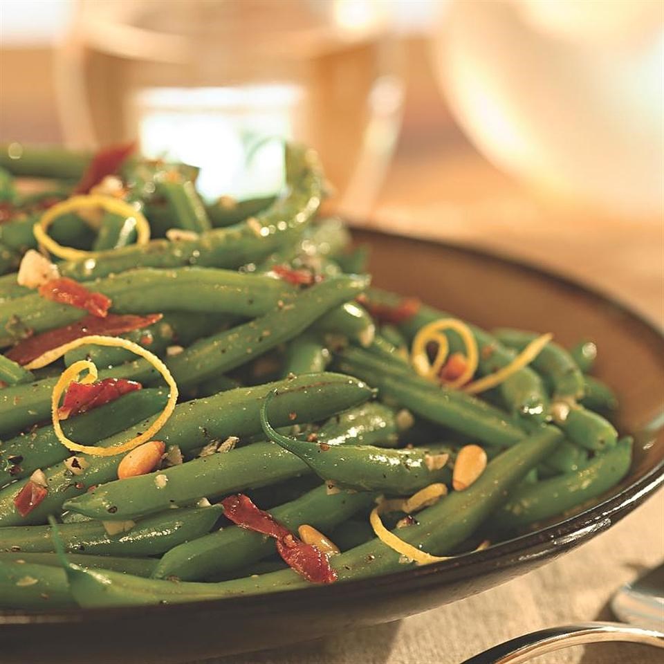 Sizzled Green Beans with Crispy Prosciutto & Pine Nuts Recipe - EatingWell