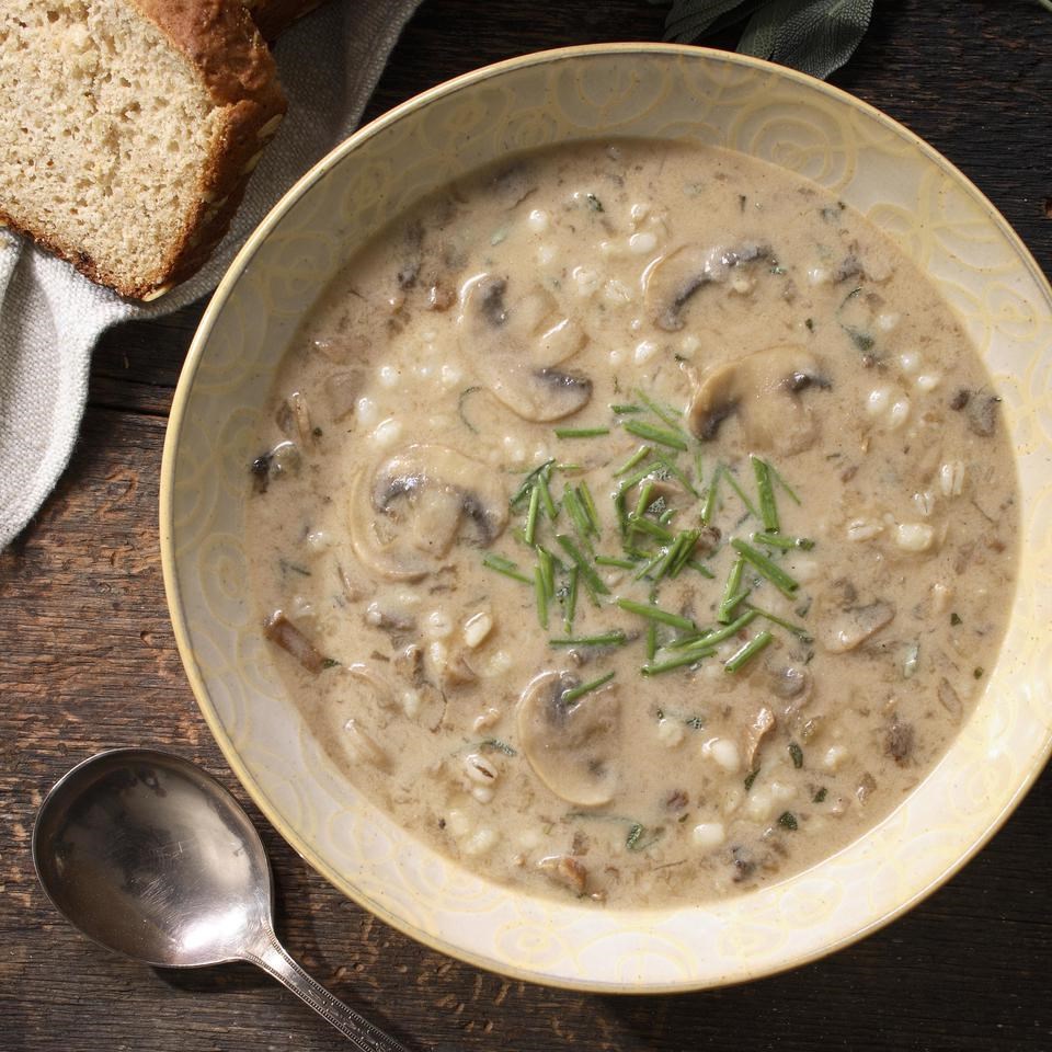 Cream of Mushroom & Barley Soup Recipe - EatingWell.com