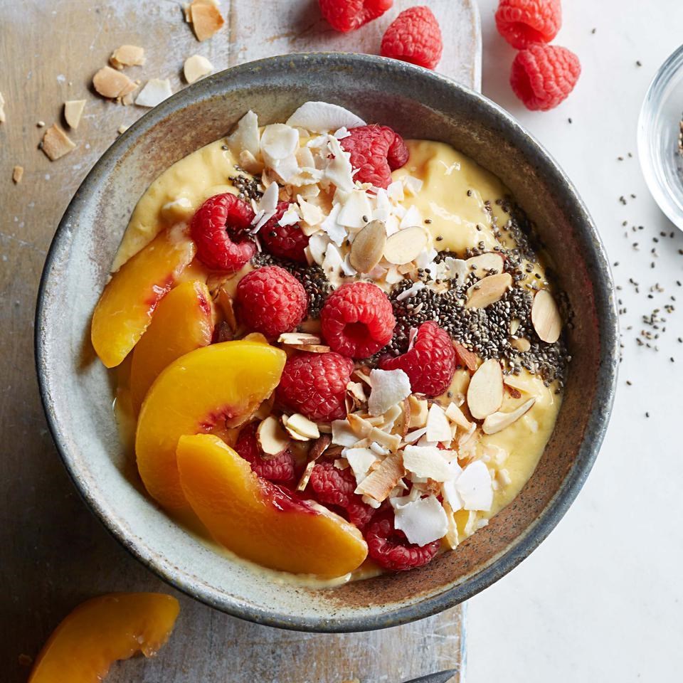 Raspberry-Peach-Mango Smoothie Bowl