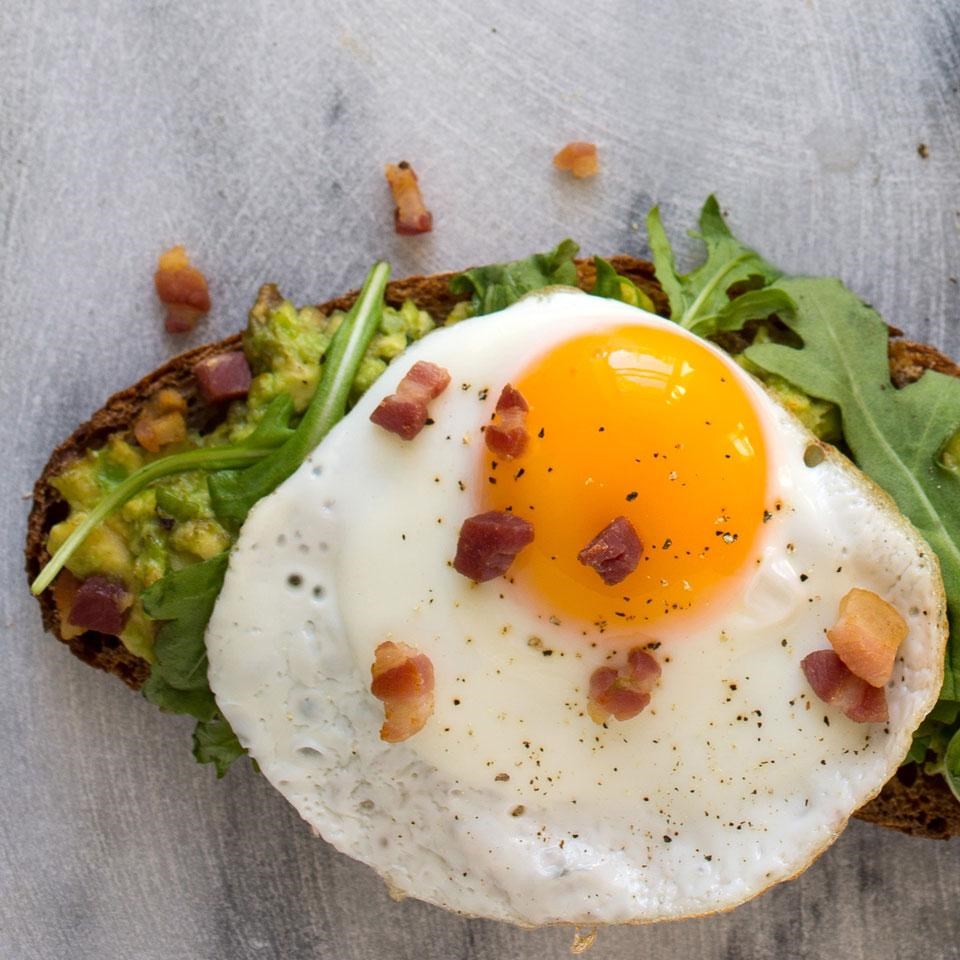 Avocado Toast with Egg, Arugula & Bacon Recipe - EatingWell