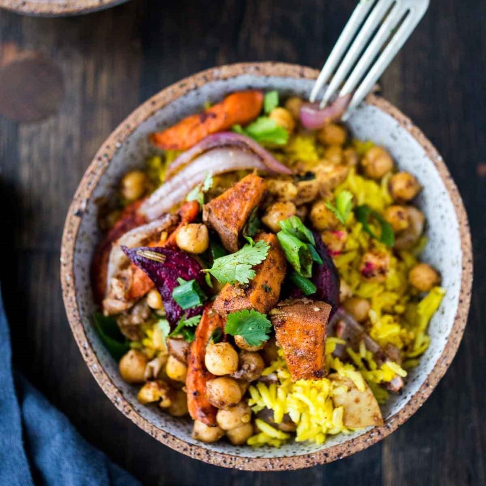 Turmeric Rice Bowl With Garam Masala Root Vegetables And Chickpeas Recipe Eatingwell