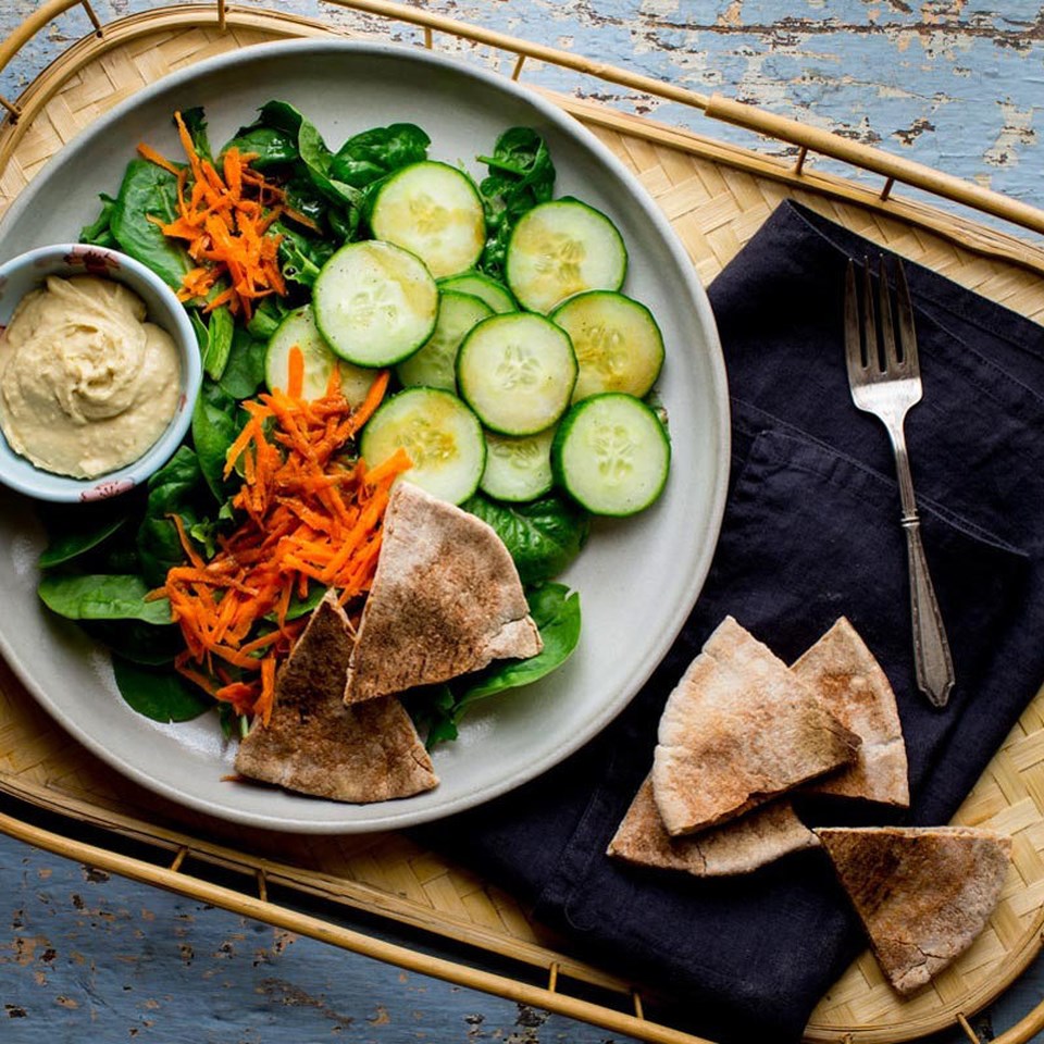 Green Salad with Pita Bread & Hummus Recipe EatingWell