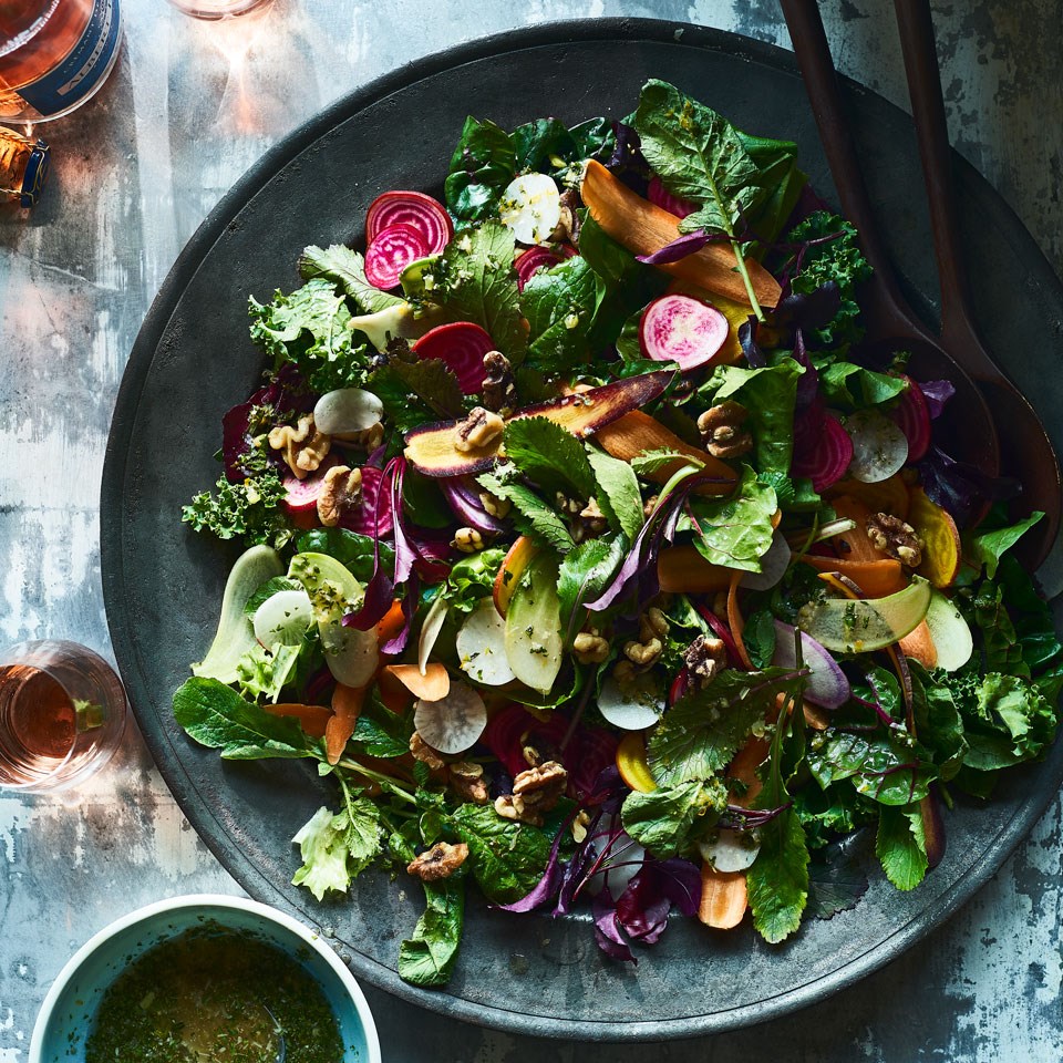 Greens & Roots Salad with Citrus-Walnut Vinaigrette Recipe - EatingWell