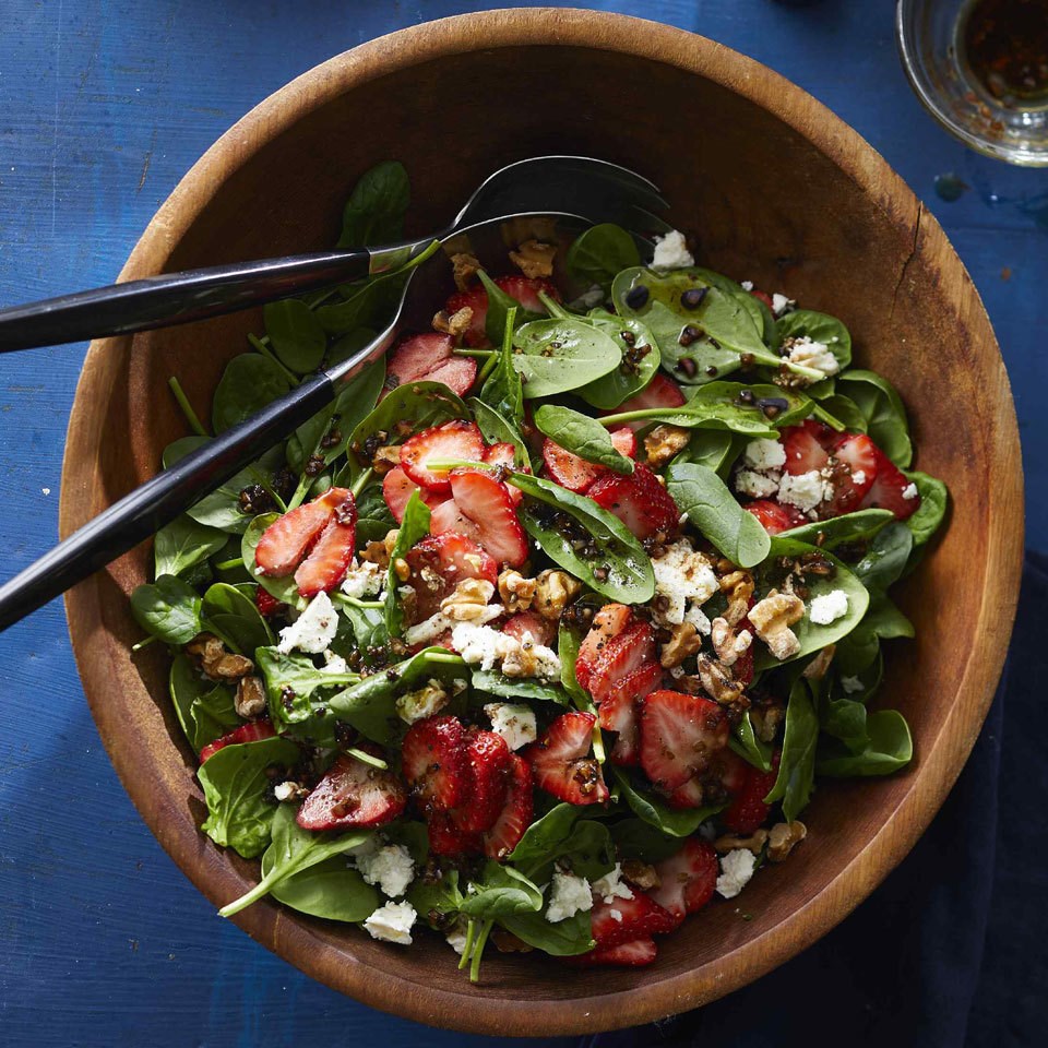 Spinach-Strawberry Salad with Feta & Walnuts