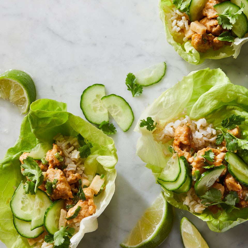 Chicken & Cucumber Lettuce Wraps with Peanut Sauce Recipe - EatingWell