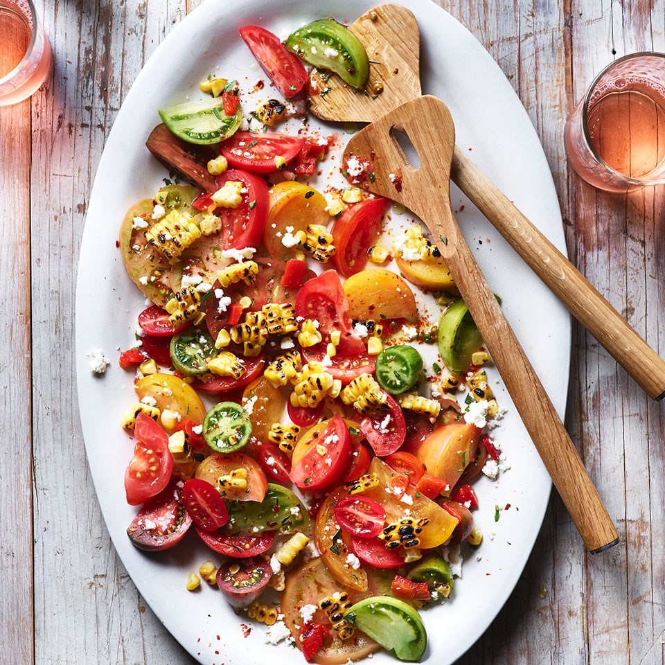 Heirloom Tomato Salad with Charred Corn & Pepper Salsa
