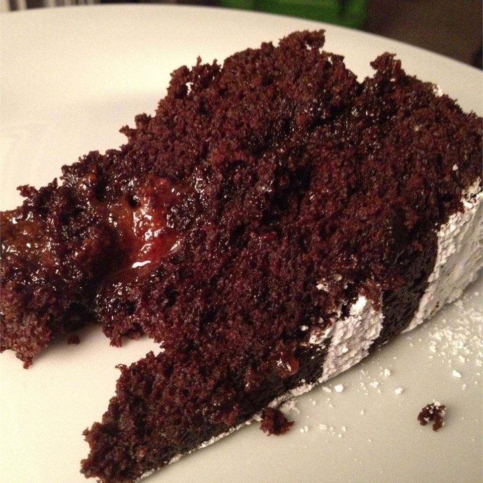 Extra Dark Chocolate Cake with Salted Caramel Sauce image