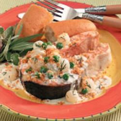 Salmon Steaks With Veggie Cream Sauce image